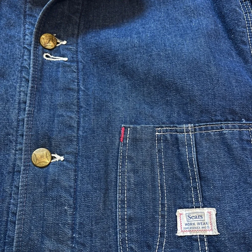 VTG 50s 60s Large Sears Work‎ Wear Denim Chore Coat Blanket Lined Blue Jacket